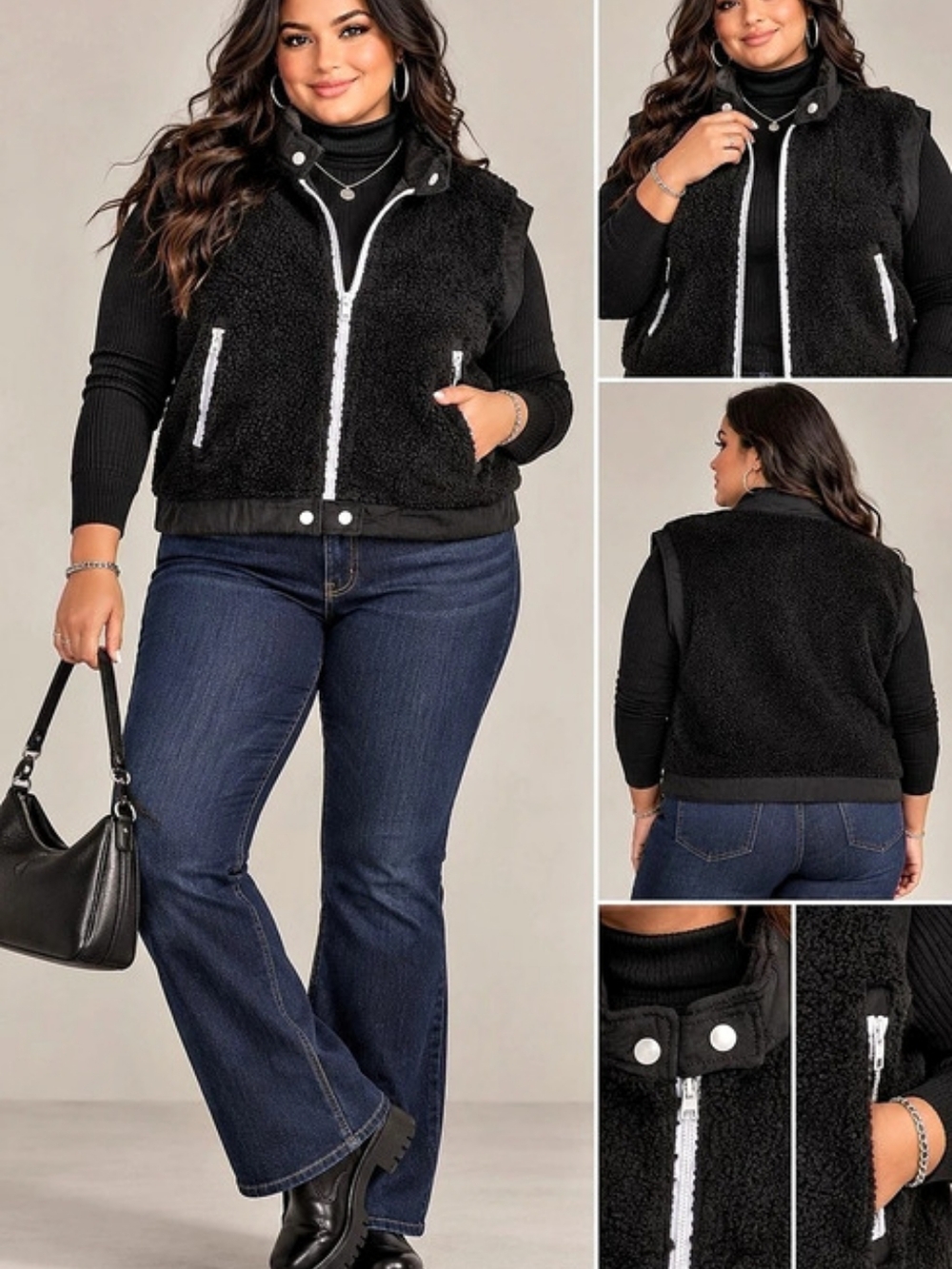 Black Sherpa Vest Size Large NWT Warm Cozy Layering
